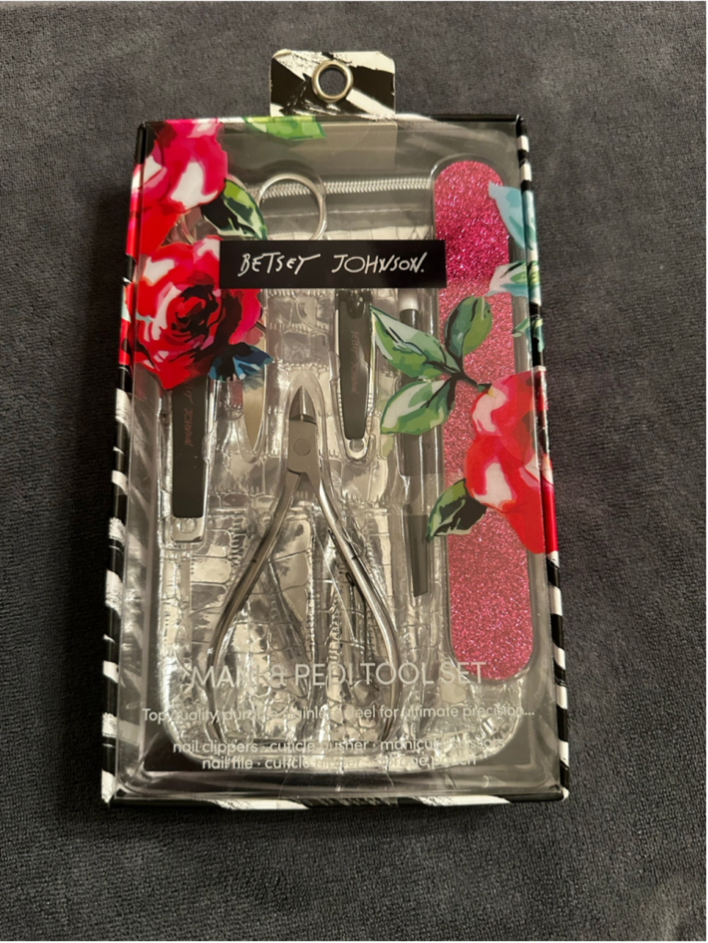 Betsey Johnson Women's Mani & Pedi Tool Set Black Pink